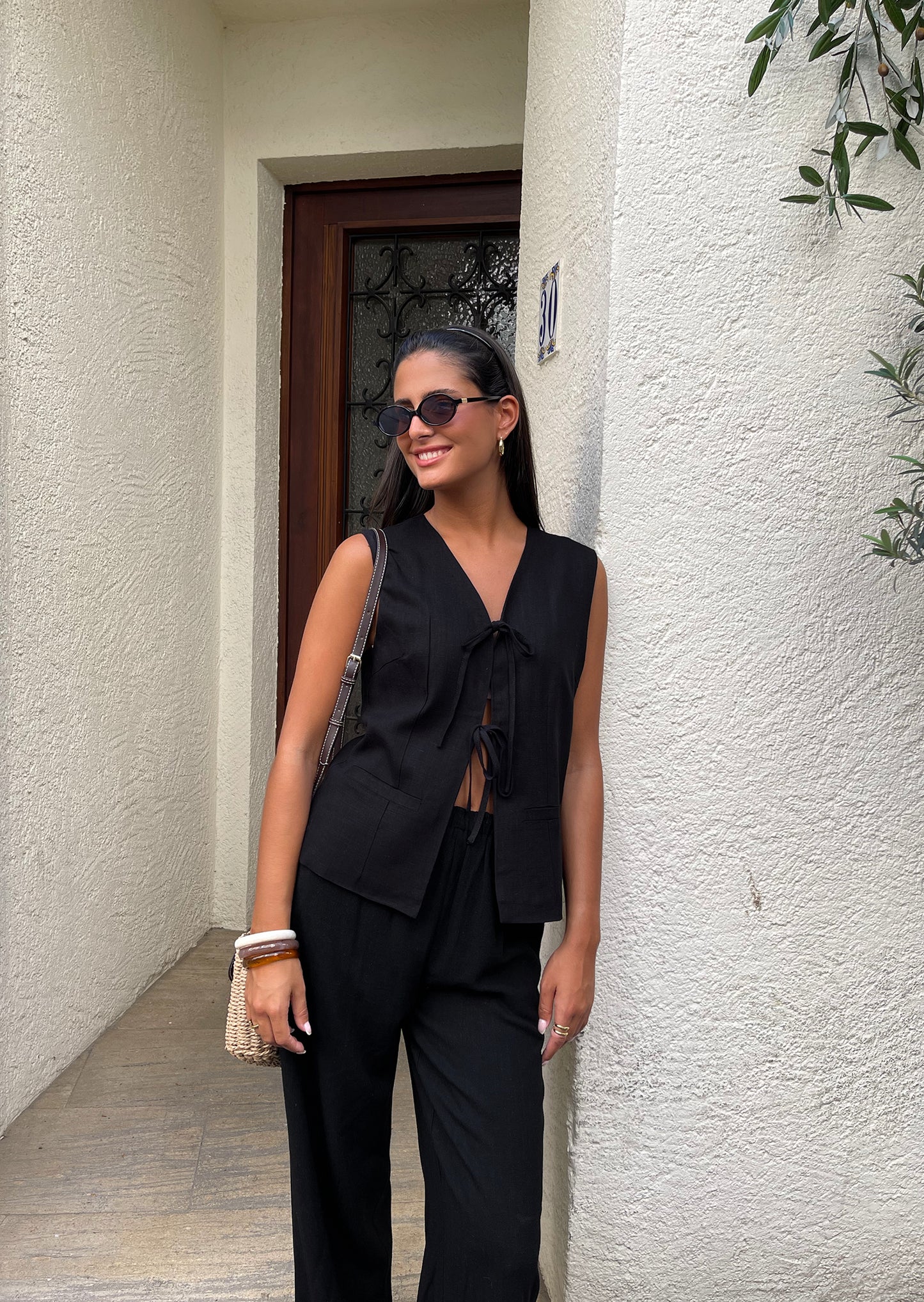 Gilet noué en lin mélangé