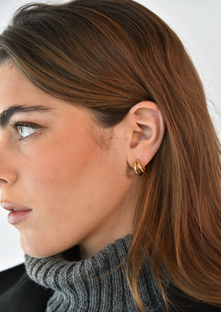 Gold Pave Double Hoop Earrings | White House Black Market