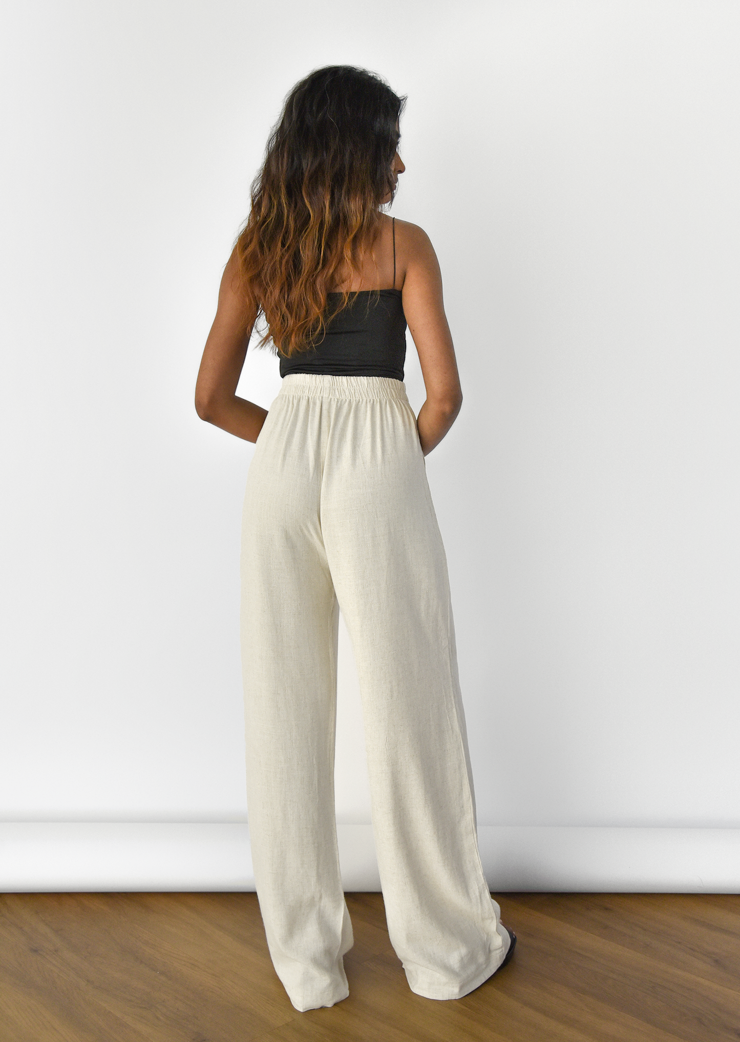 Elastic waist linen trouser