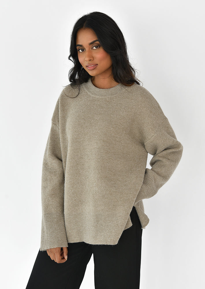 Side slit oversize knit sweater