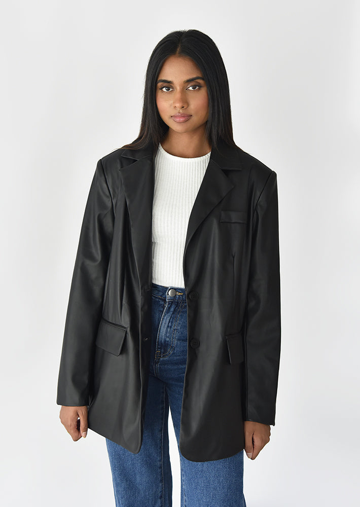 Oversized faux leather blazer