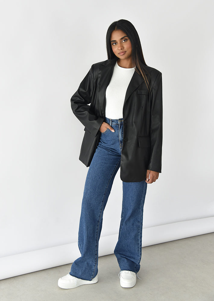 Oversized faux leather blazer