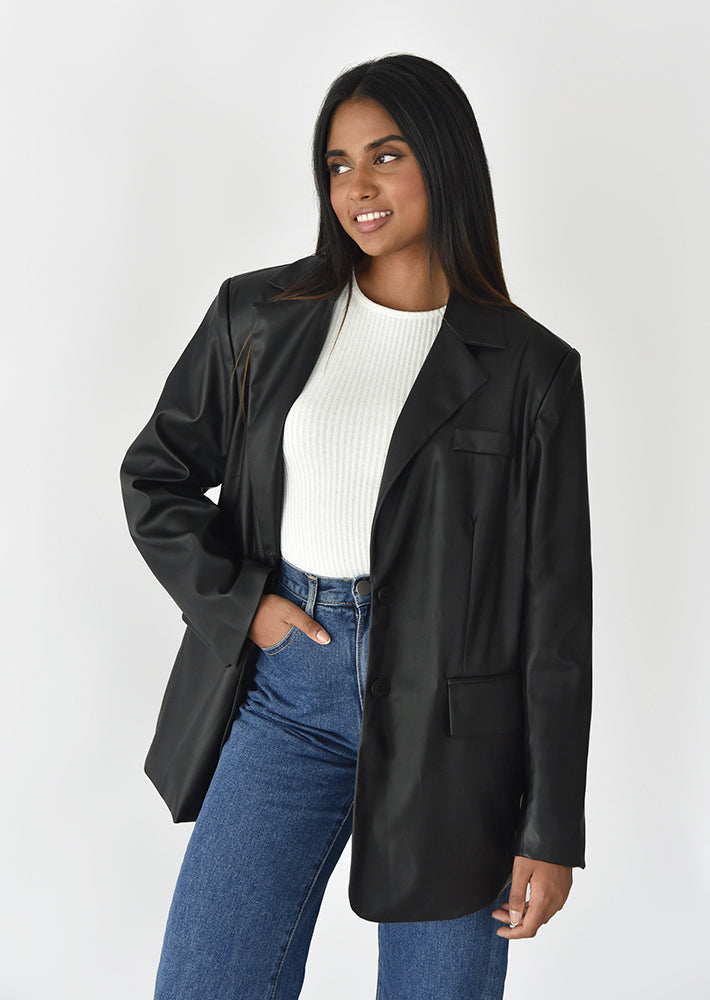 Oversized faux leather blazer