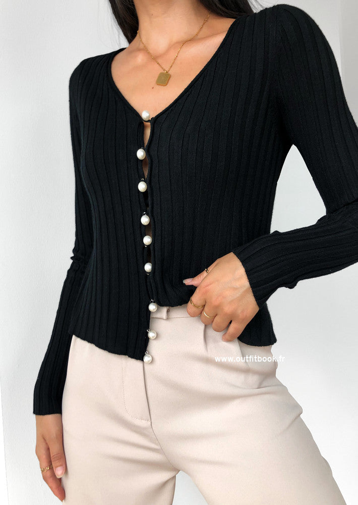 Cardigan with pearl buttons in black