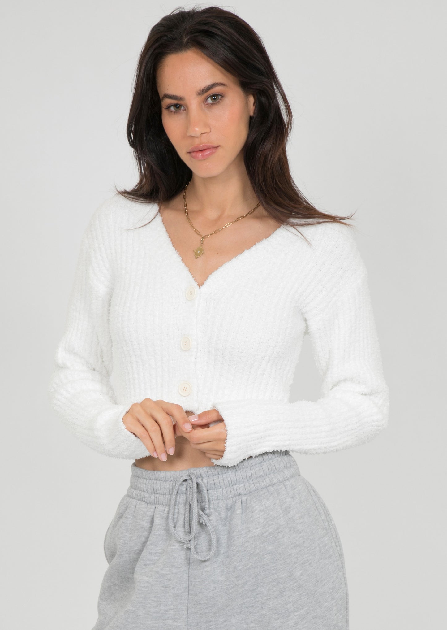 Cardigan côtelé pelucheux blanc