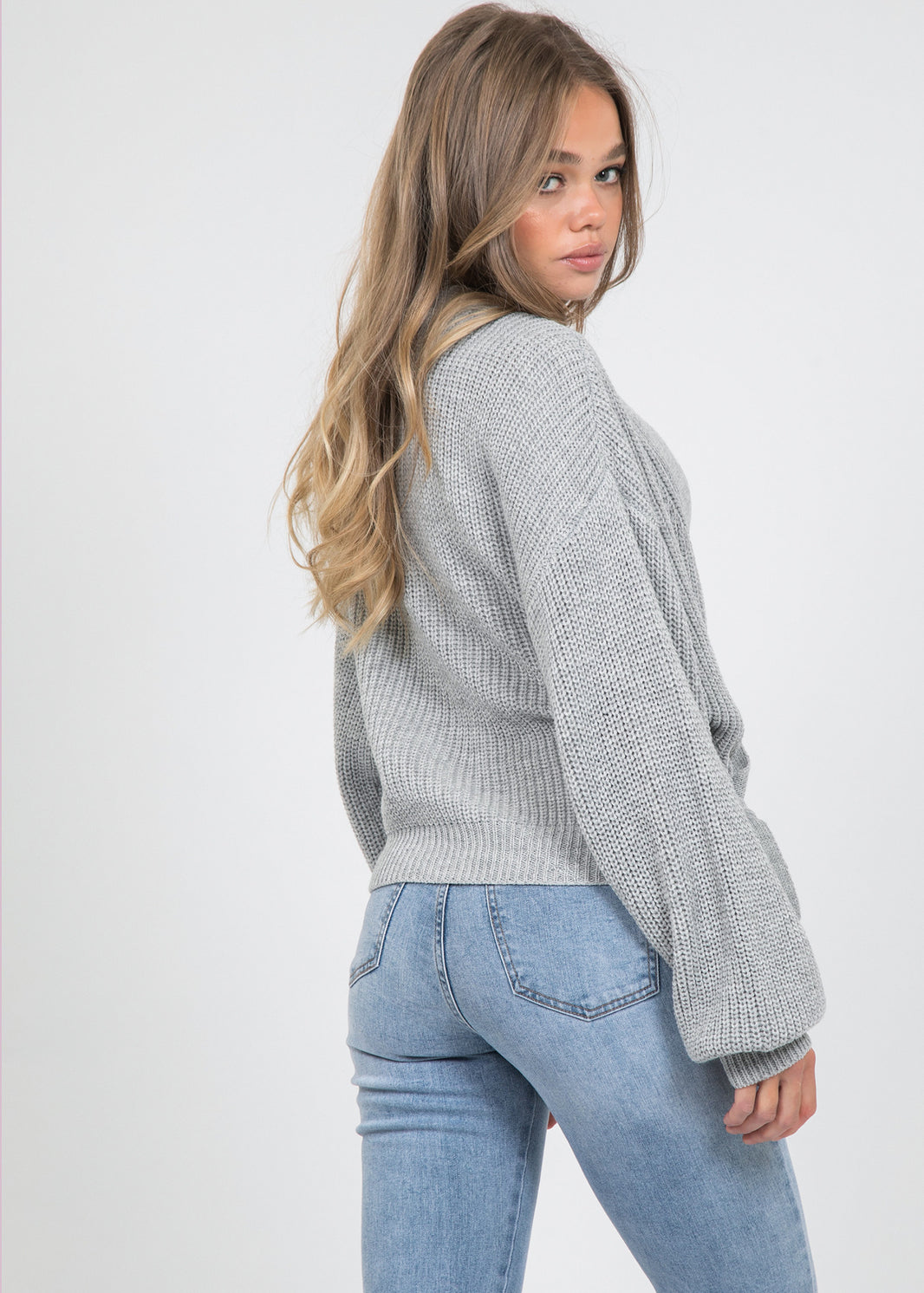 Wrap cardigan with tie front in grey