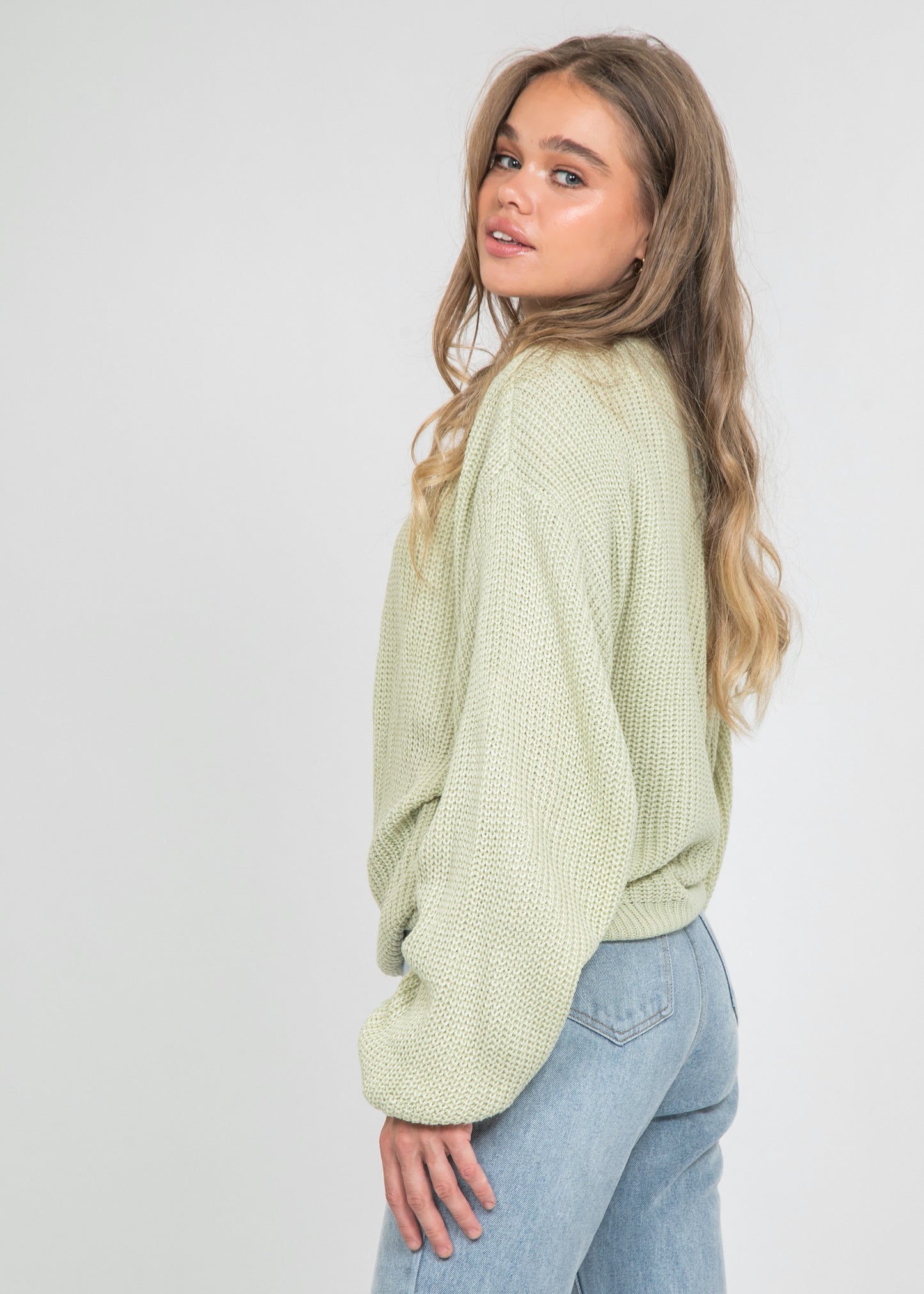 Wrap cardigan with tie front in light green