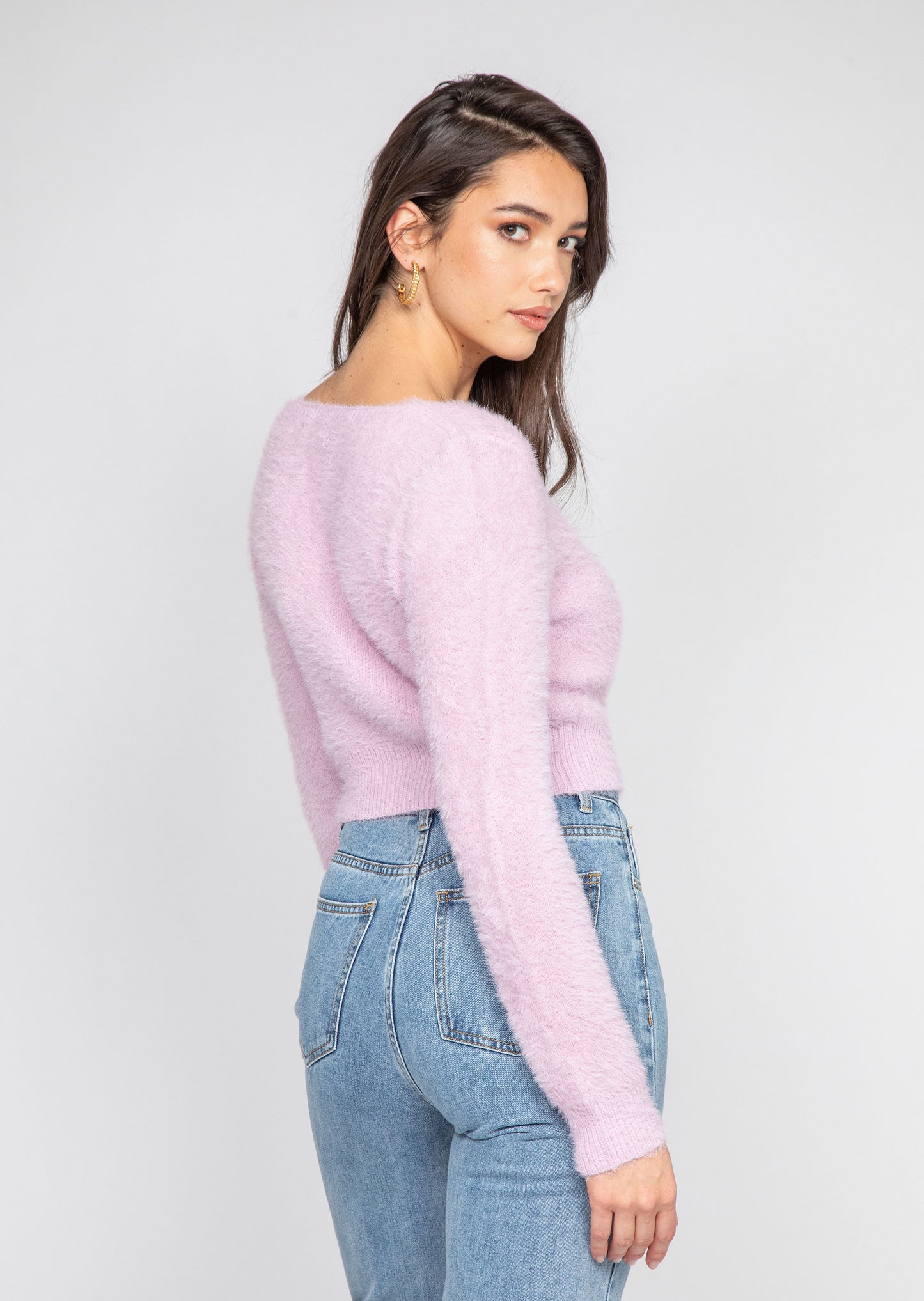 Cardigan court duveteux lilas