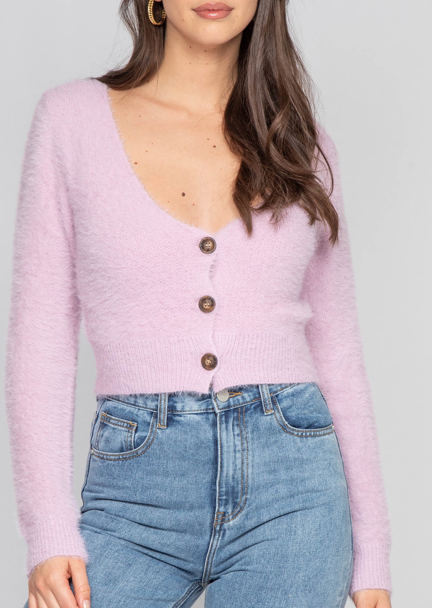 Fluffy cropped cardigan in lilac