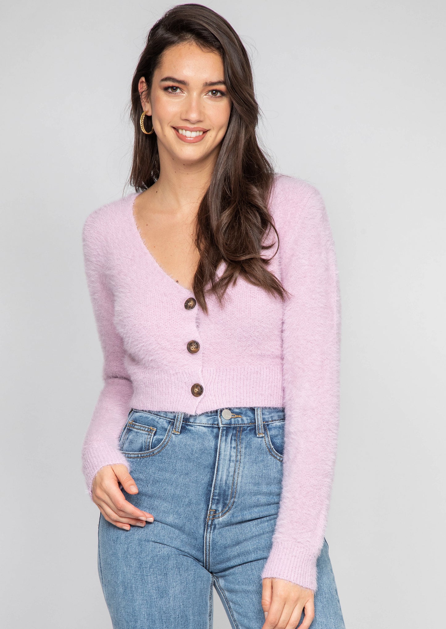 Fluffy cropped cardigan in lilac