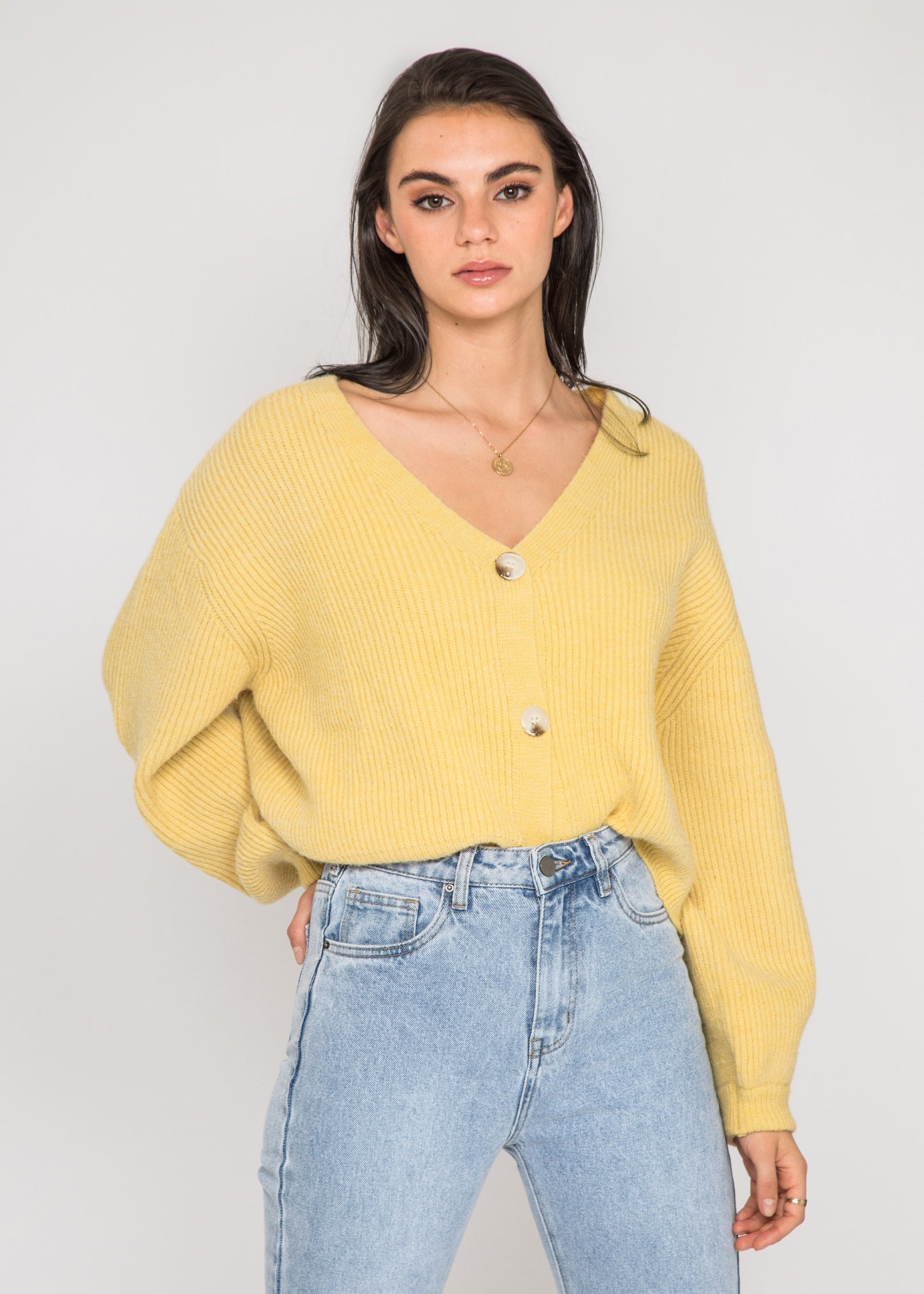 Chunky  knit cardigan in yellow