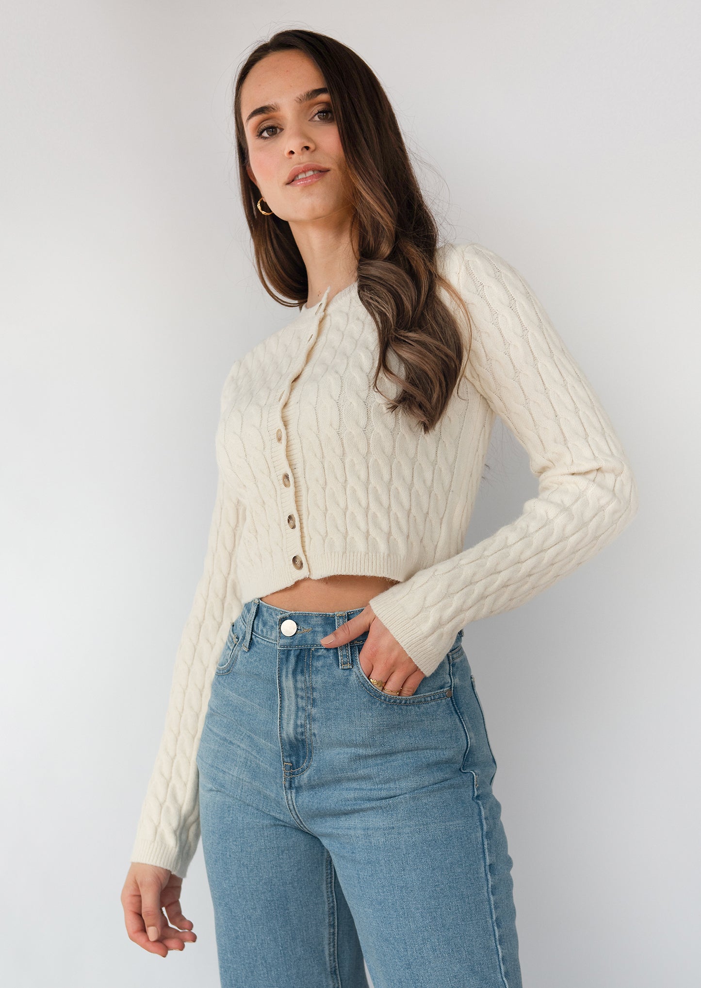 Cable knit cardigan in beige