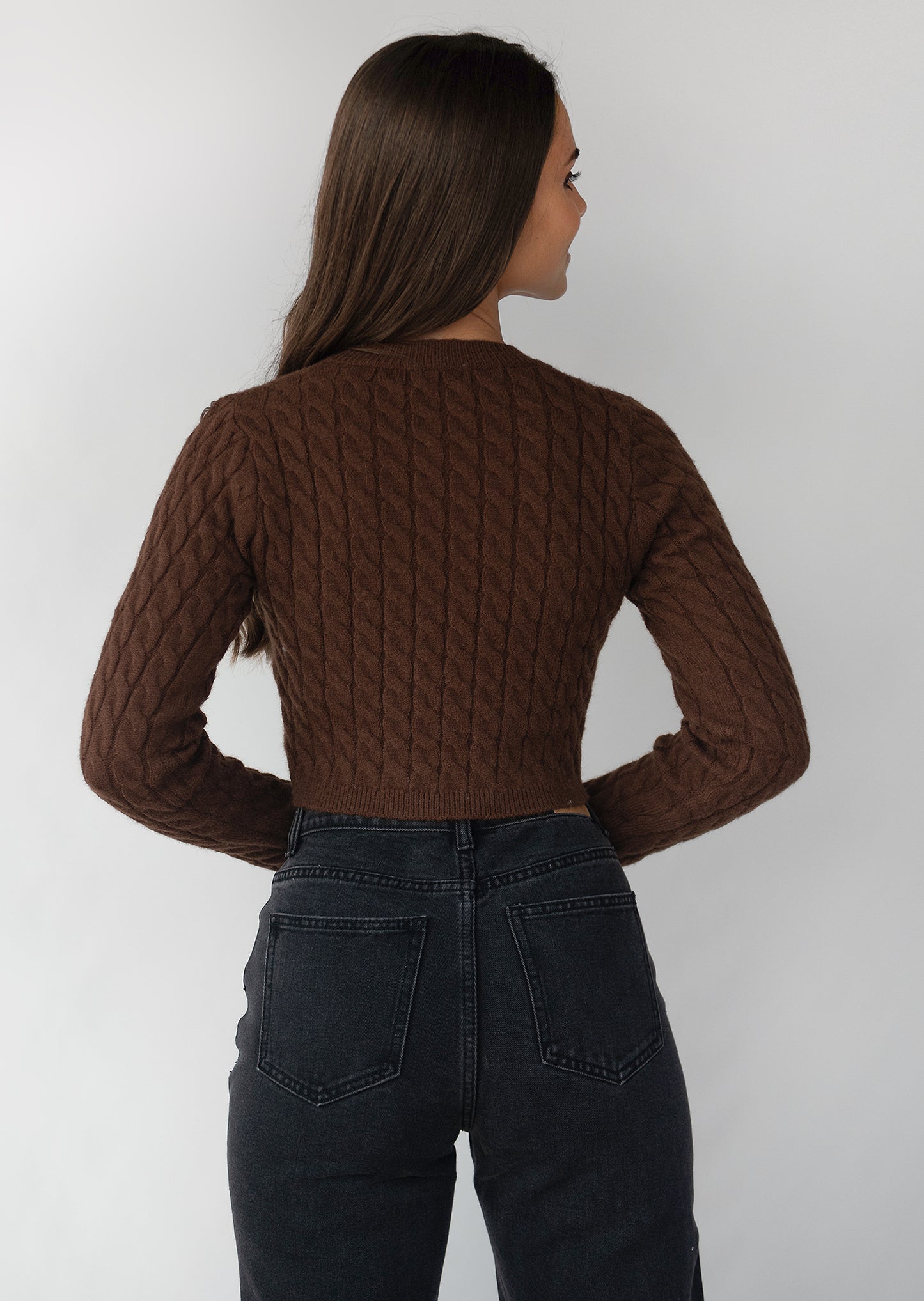 Cable knit cardigan in brown