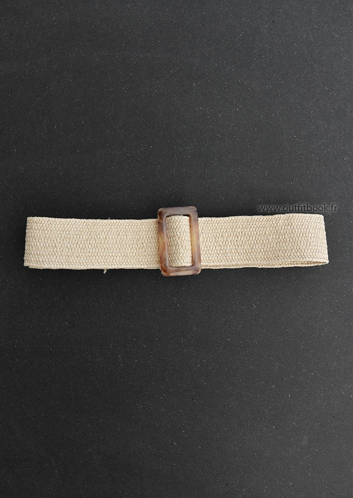 Beige braided belt with tortoiseshell effect buckle