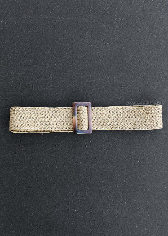 Taupe braided belt with tortoiseshell effect buckle