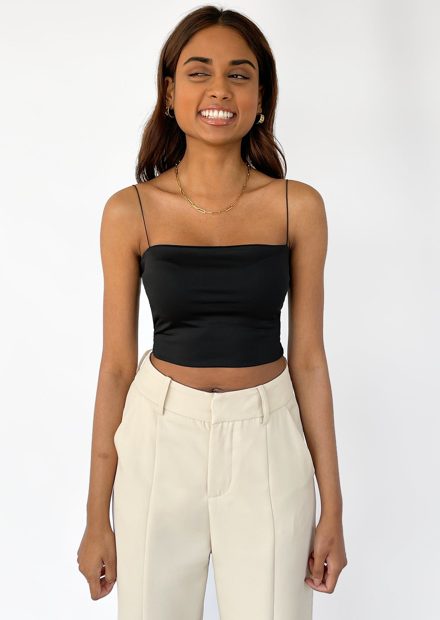 Thin straps crop top in black