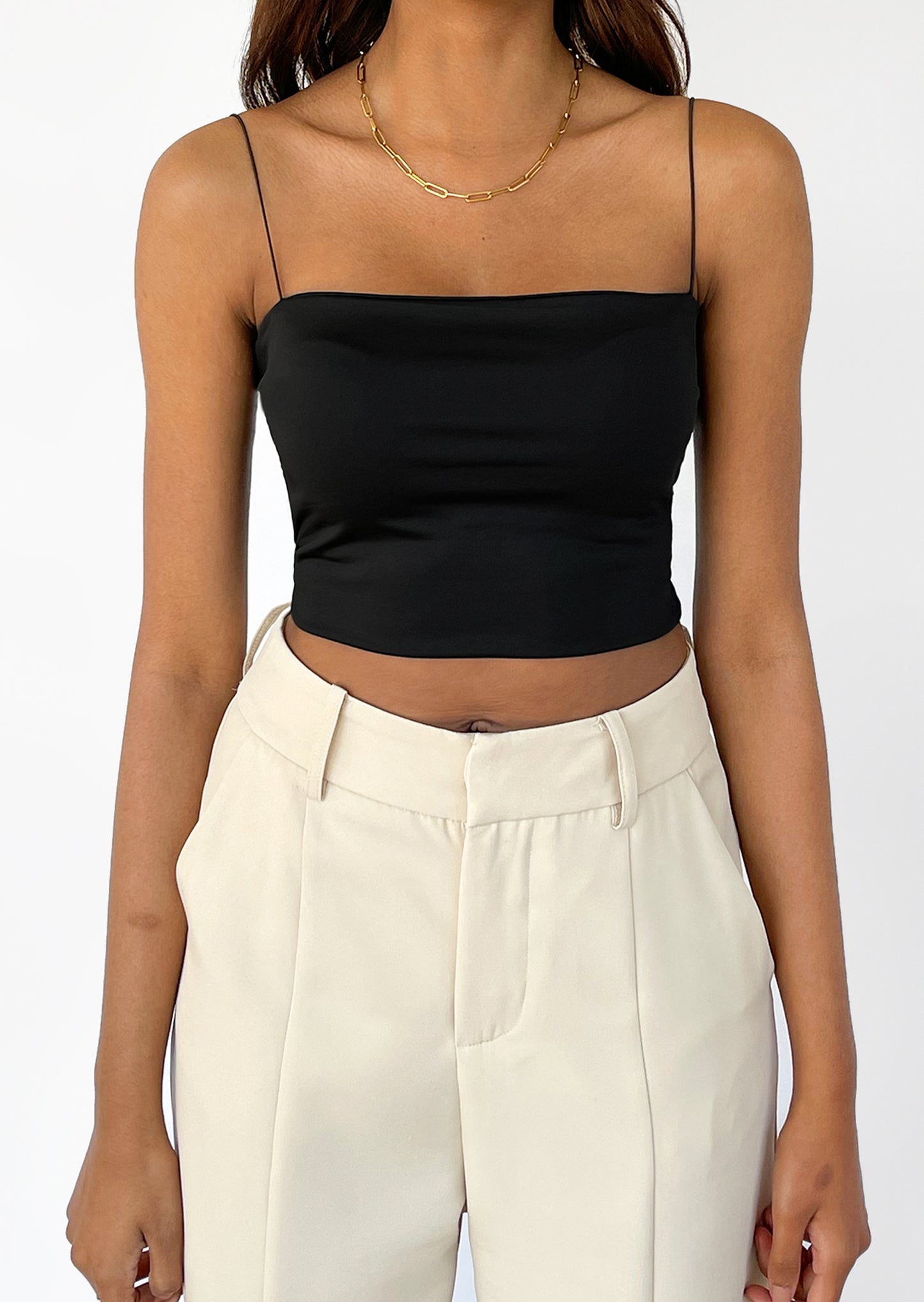 Thin straps crop top in black