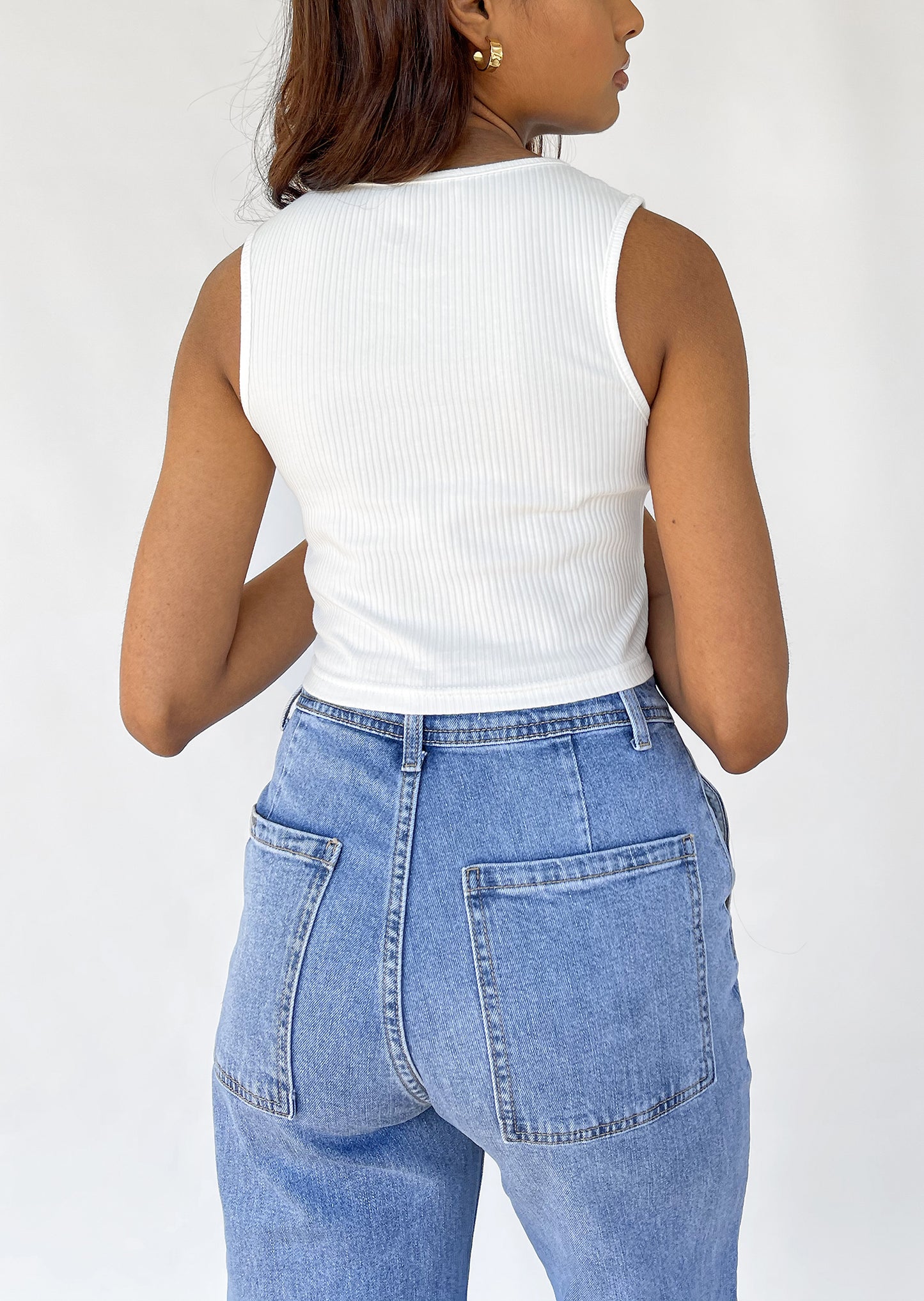 Ribbed vest with v-neck in white