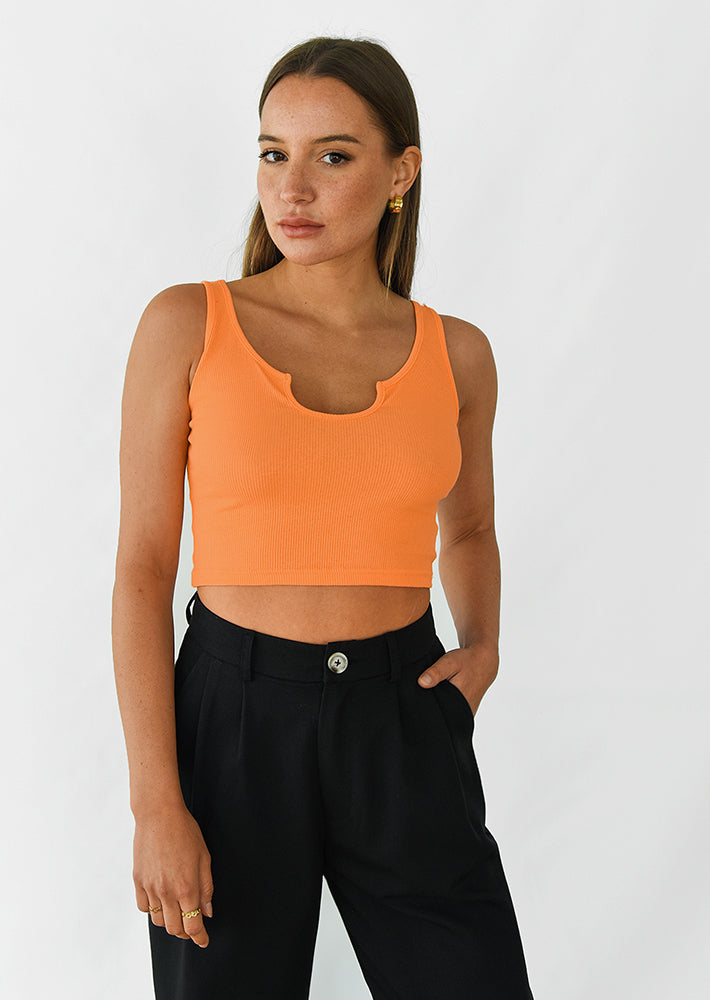 Ribbed vest with notch neck in orange