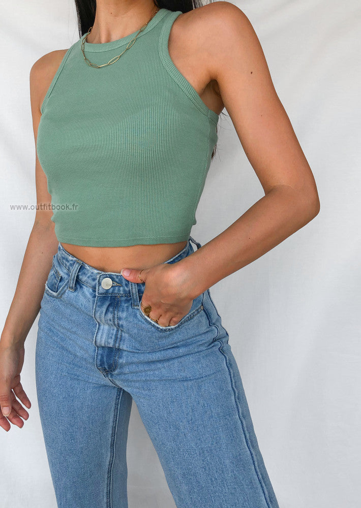 Ribbed vest top in green