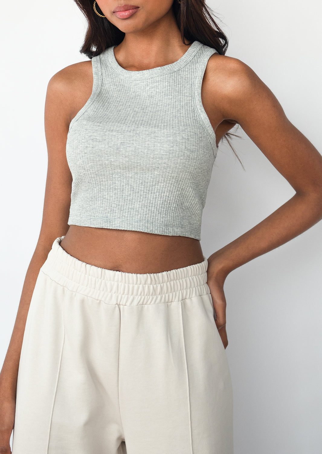 Ribbed crop vest in grey