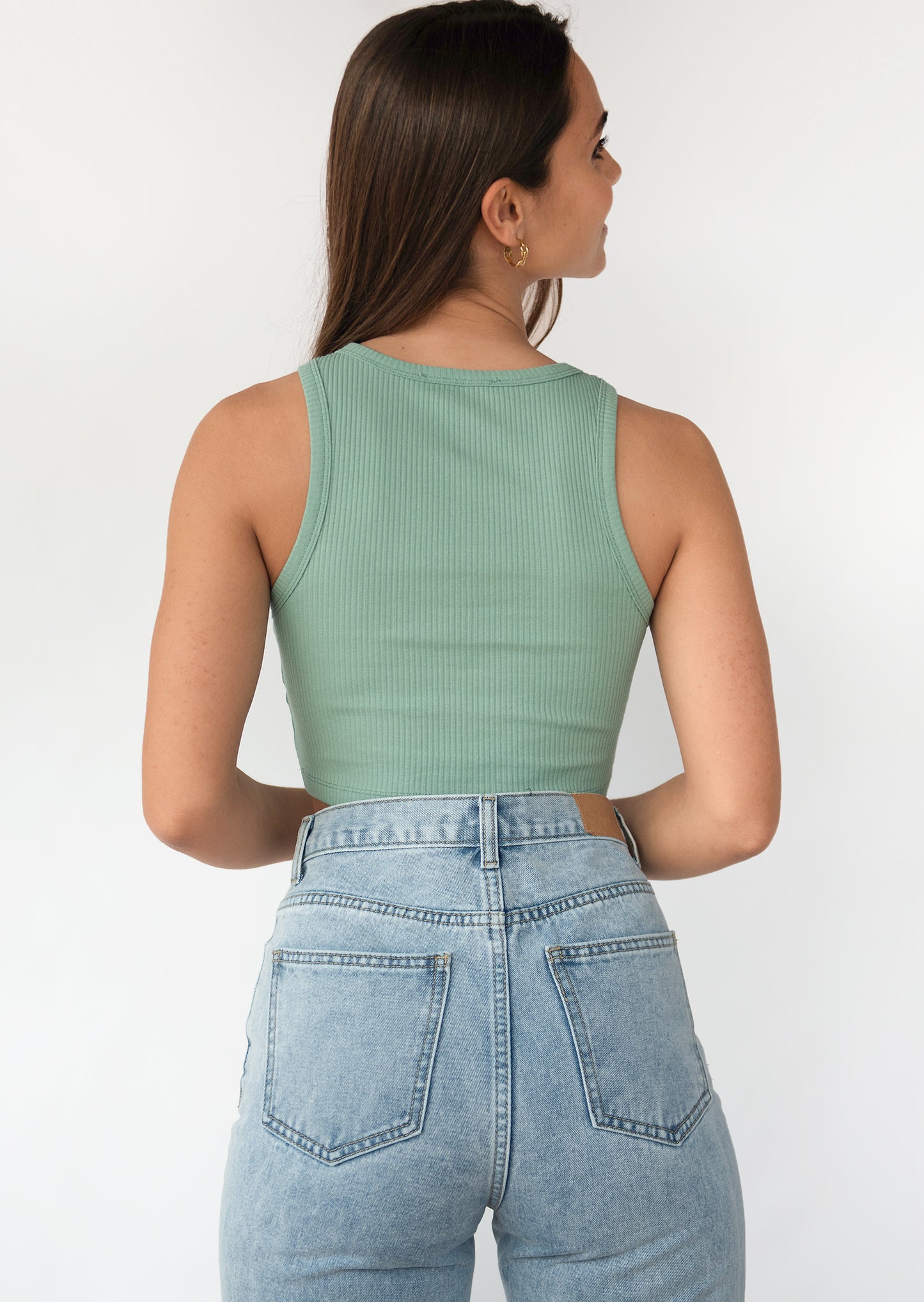 Ribbed crop vest in green