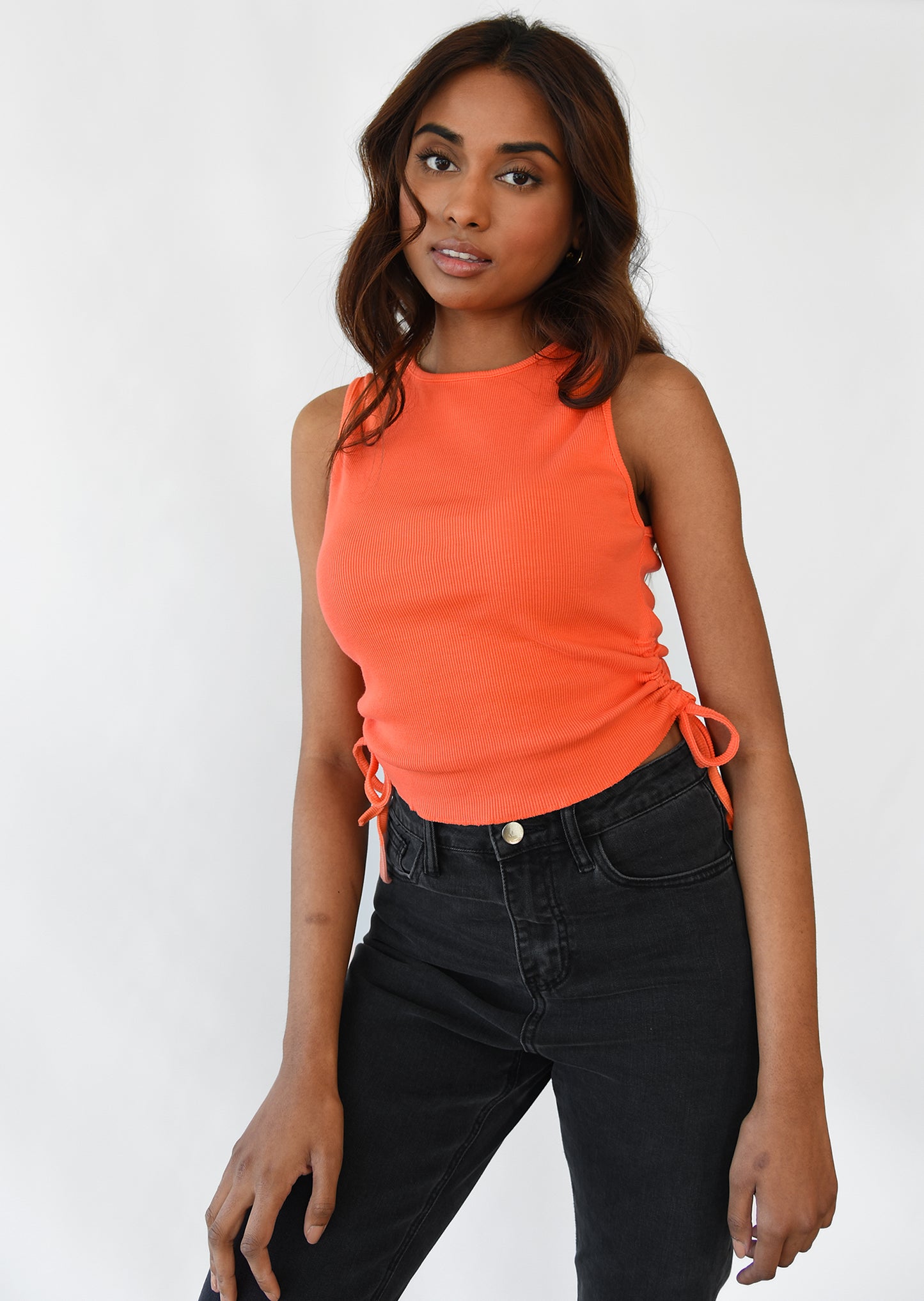 Ruched side vest top in orange