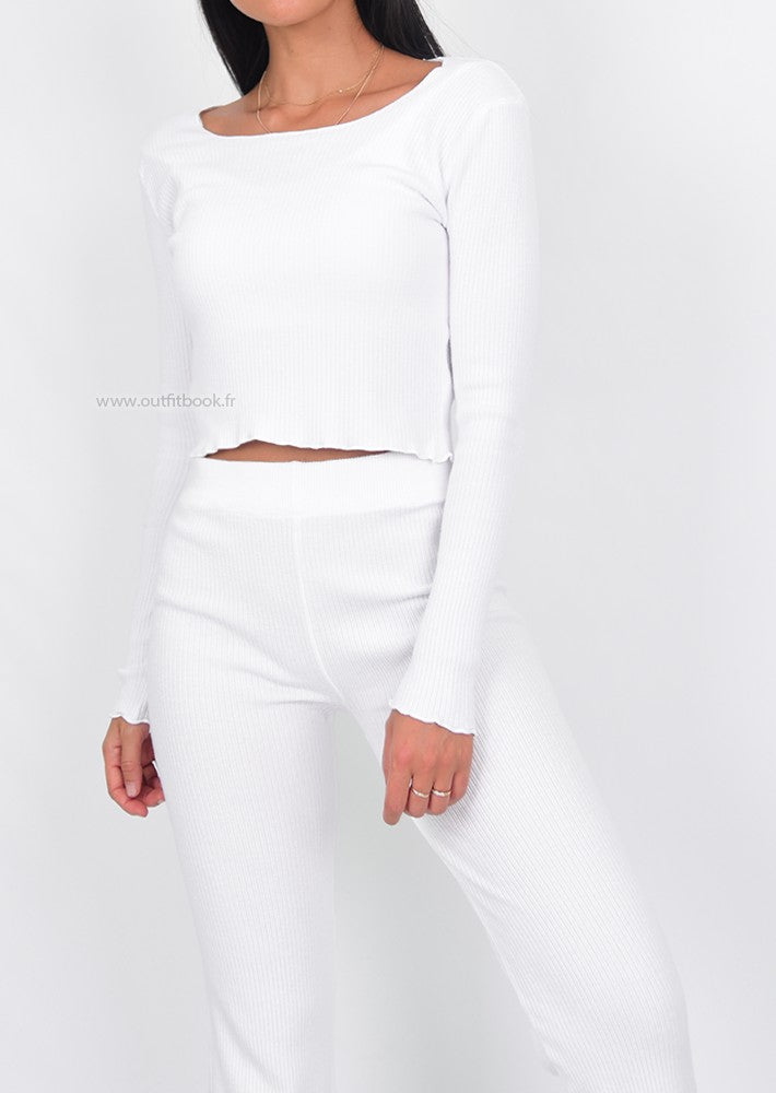 Lounge ribbed co-ord set in white