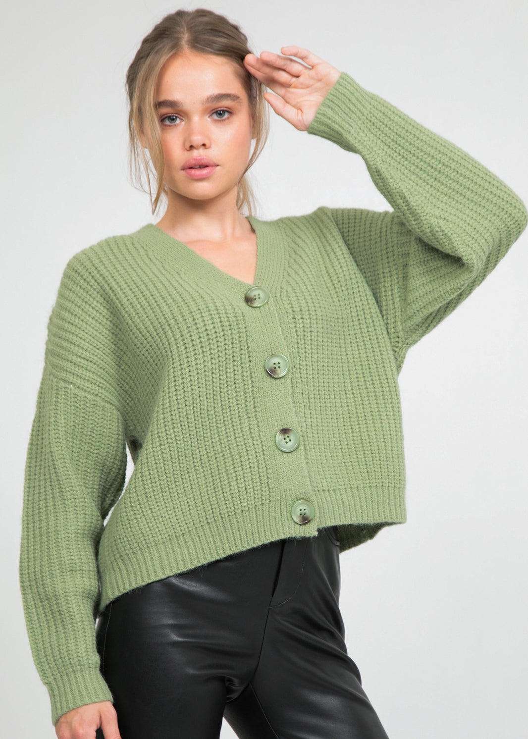 Knit cardigan with buttons in sauge