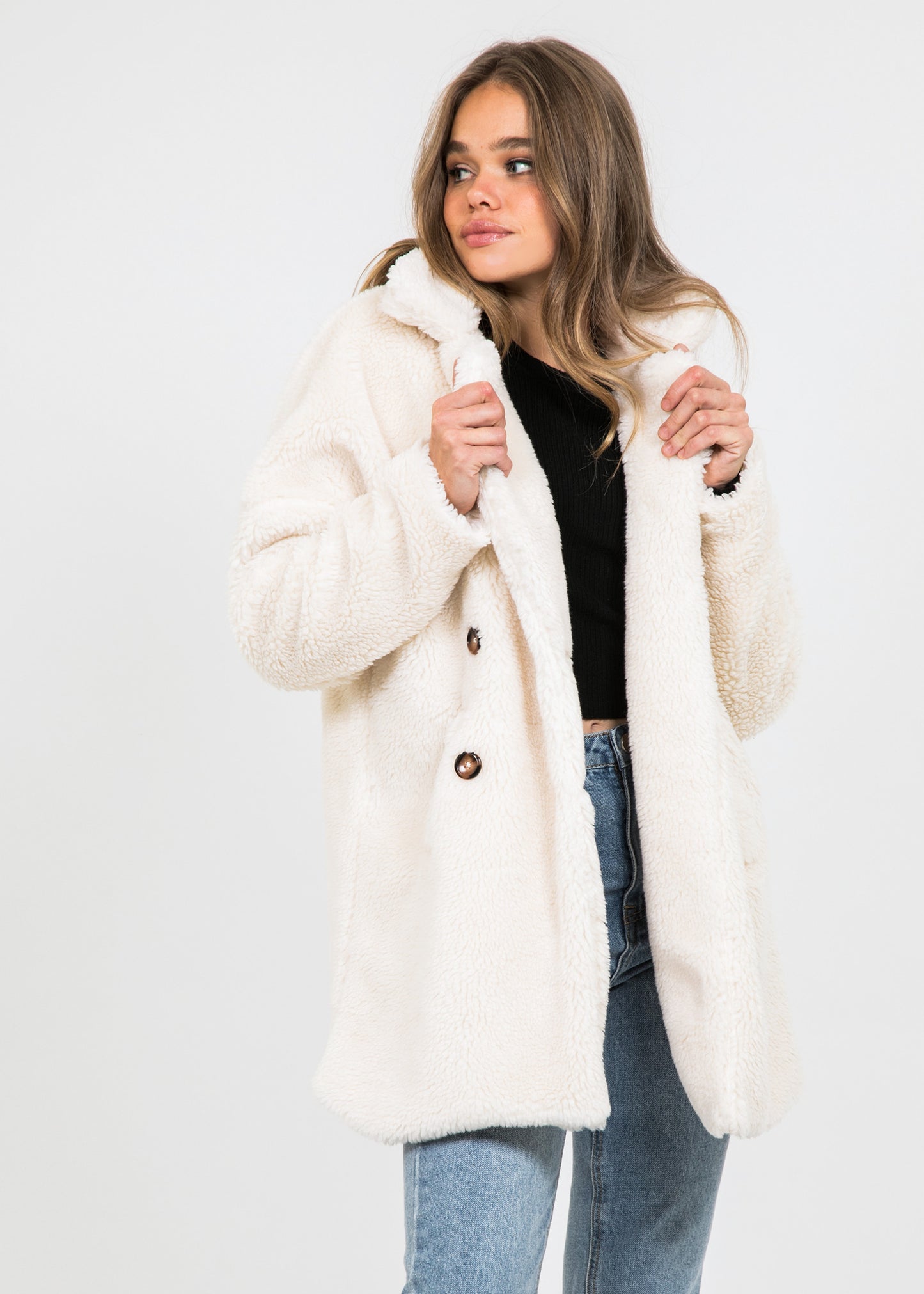 Faux fur coat in cream