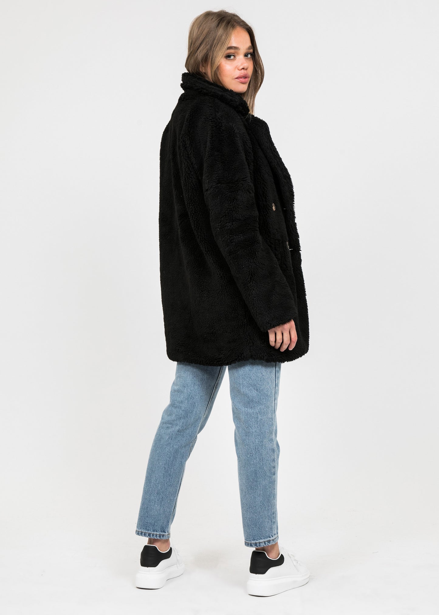 Faux fur coat in black