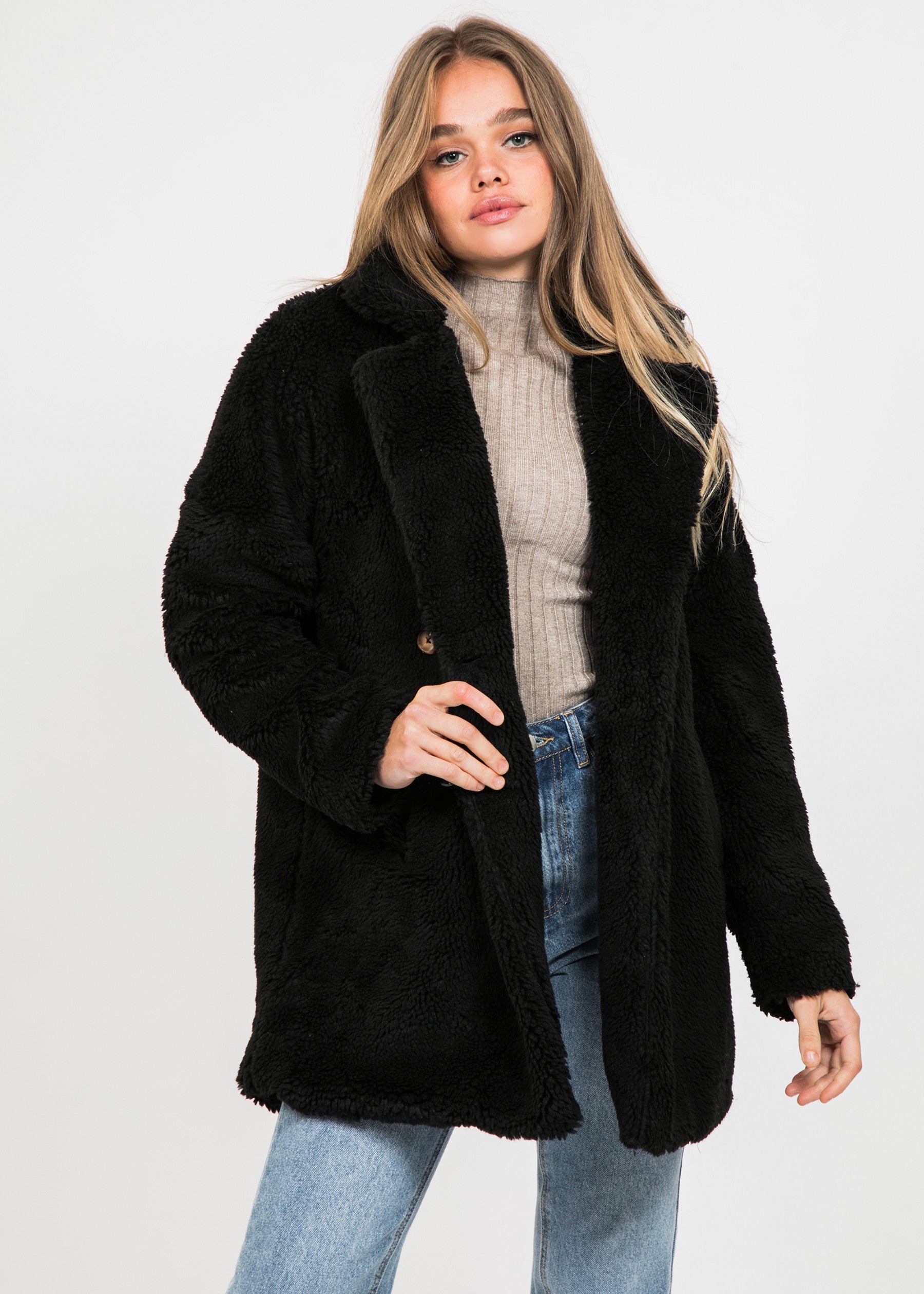 Joan Long Faux Fur Coat - Black – The Frankie Shop