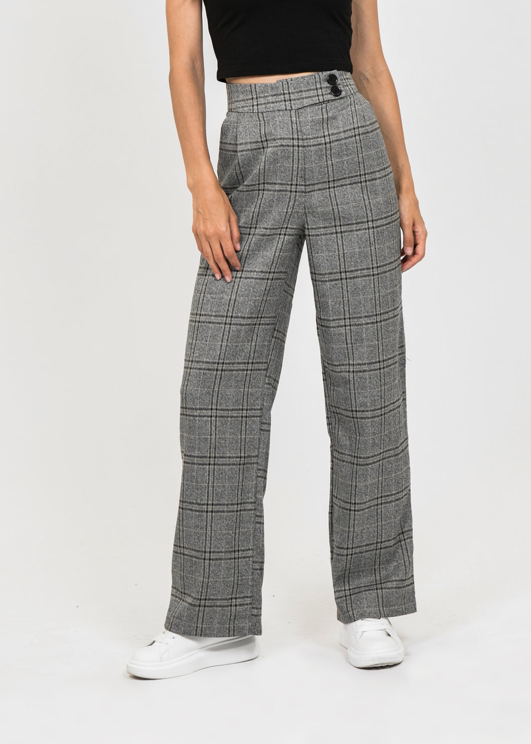 Pantalon ample à carreaux gris