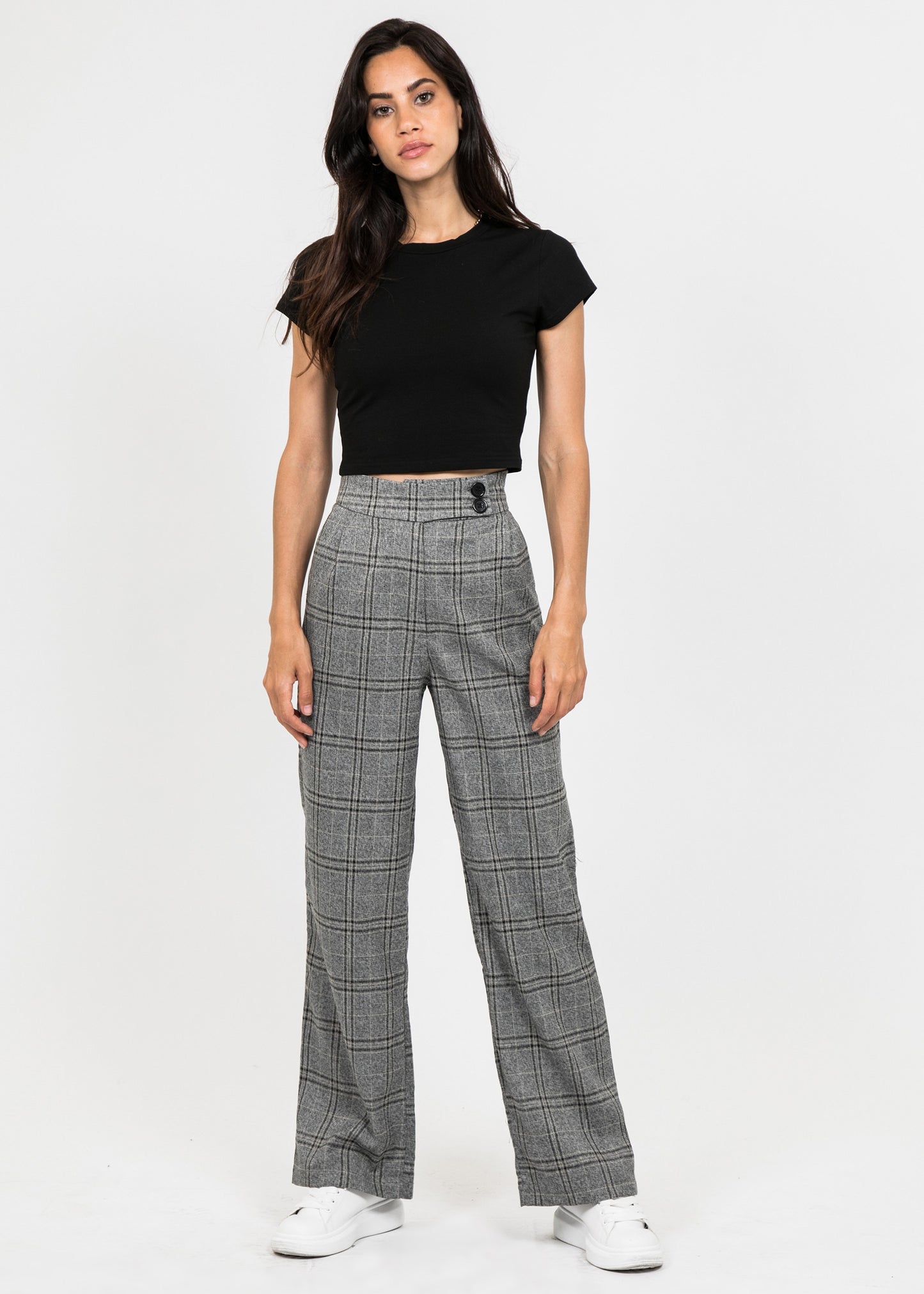 Wide leg trouser in grey check