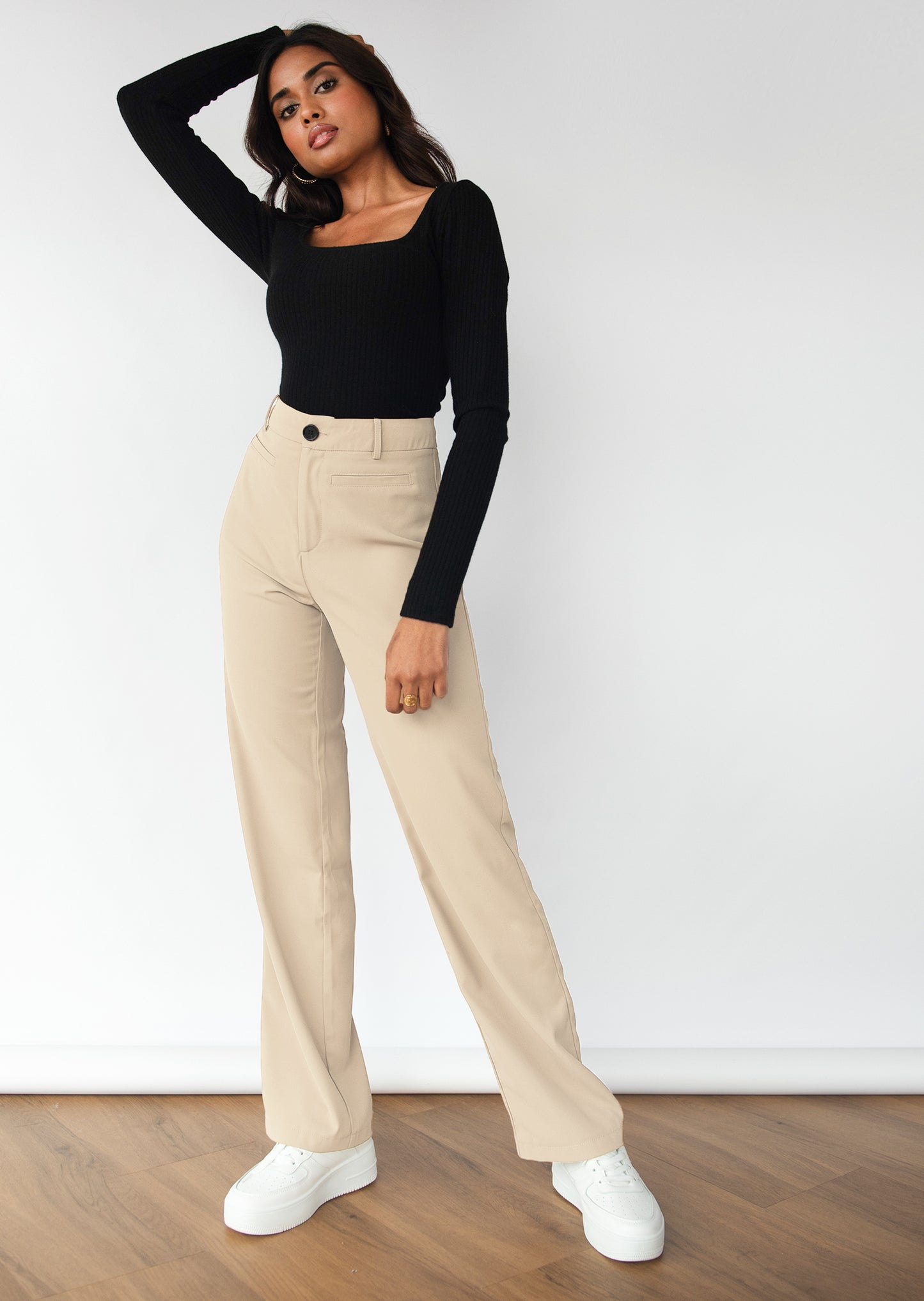 Tailored straight leg trousers - Beige