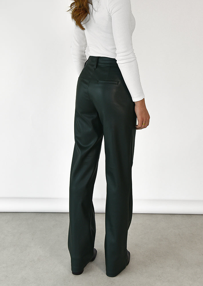 Pantalon droit similicuir vert foncé