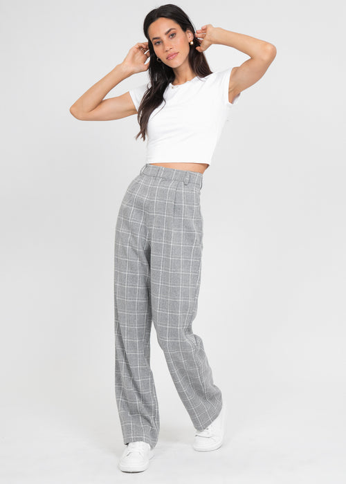 Women High Waist Paper Bag Check Houndstooth Skinny Plus Trousers Pants  8-14 New | eBay