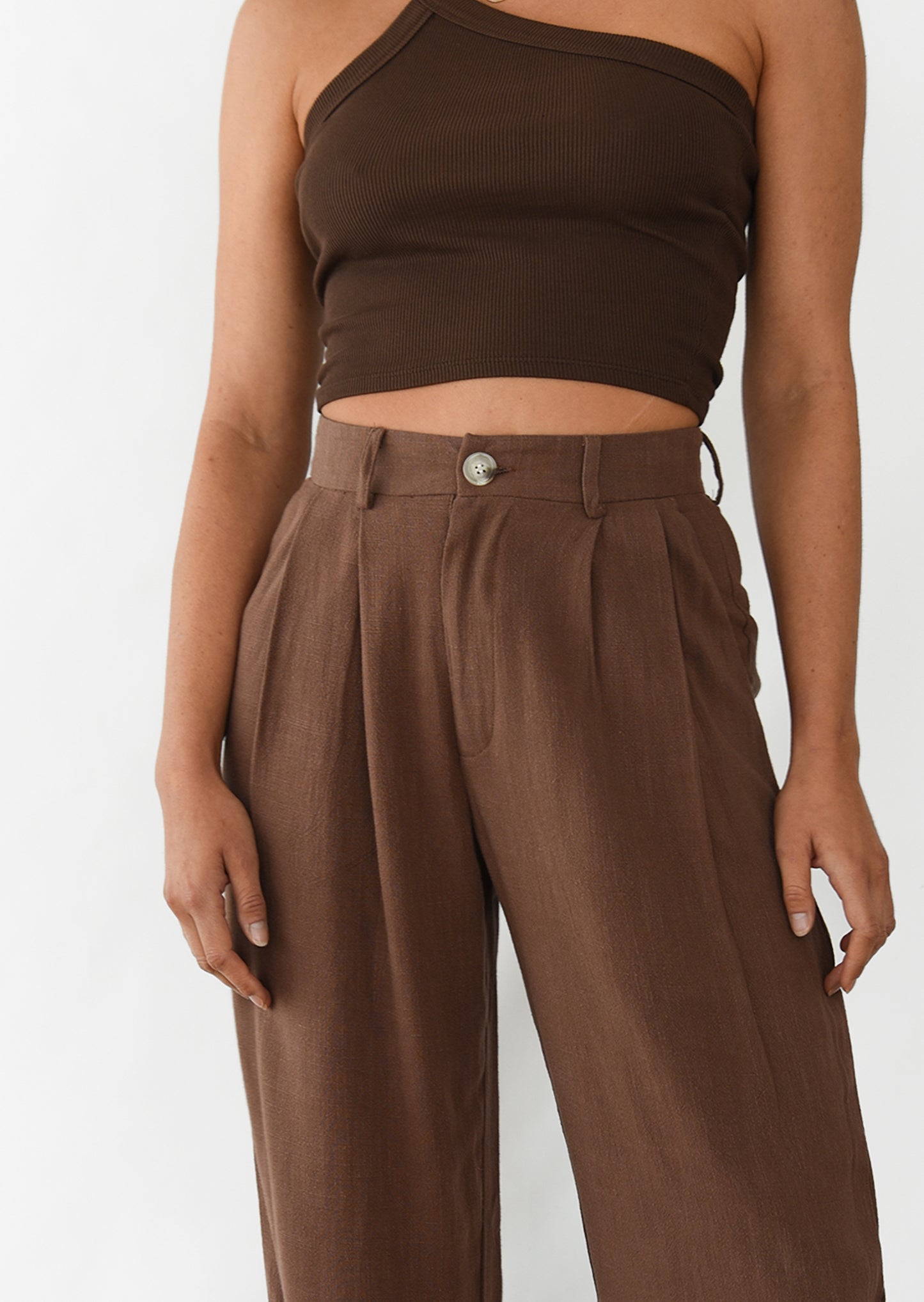 Linen wide leg trouser in brown