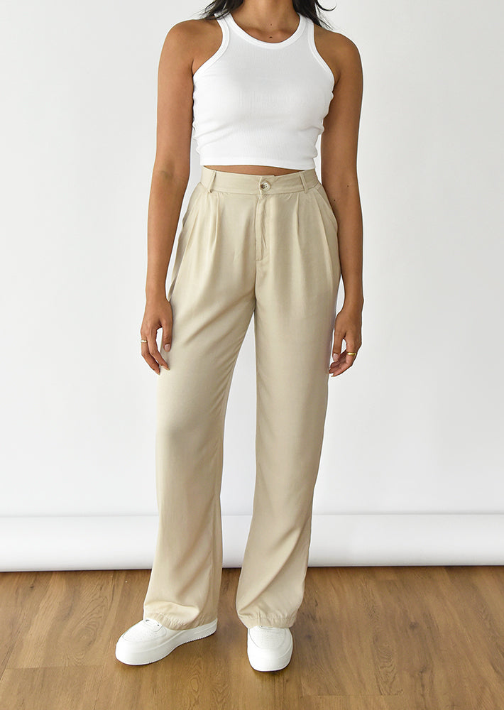 Laid Back Wide Leg Trousers in Cream | Oh Polly