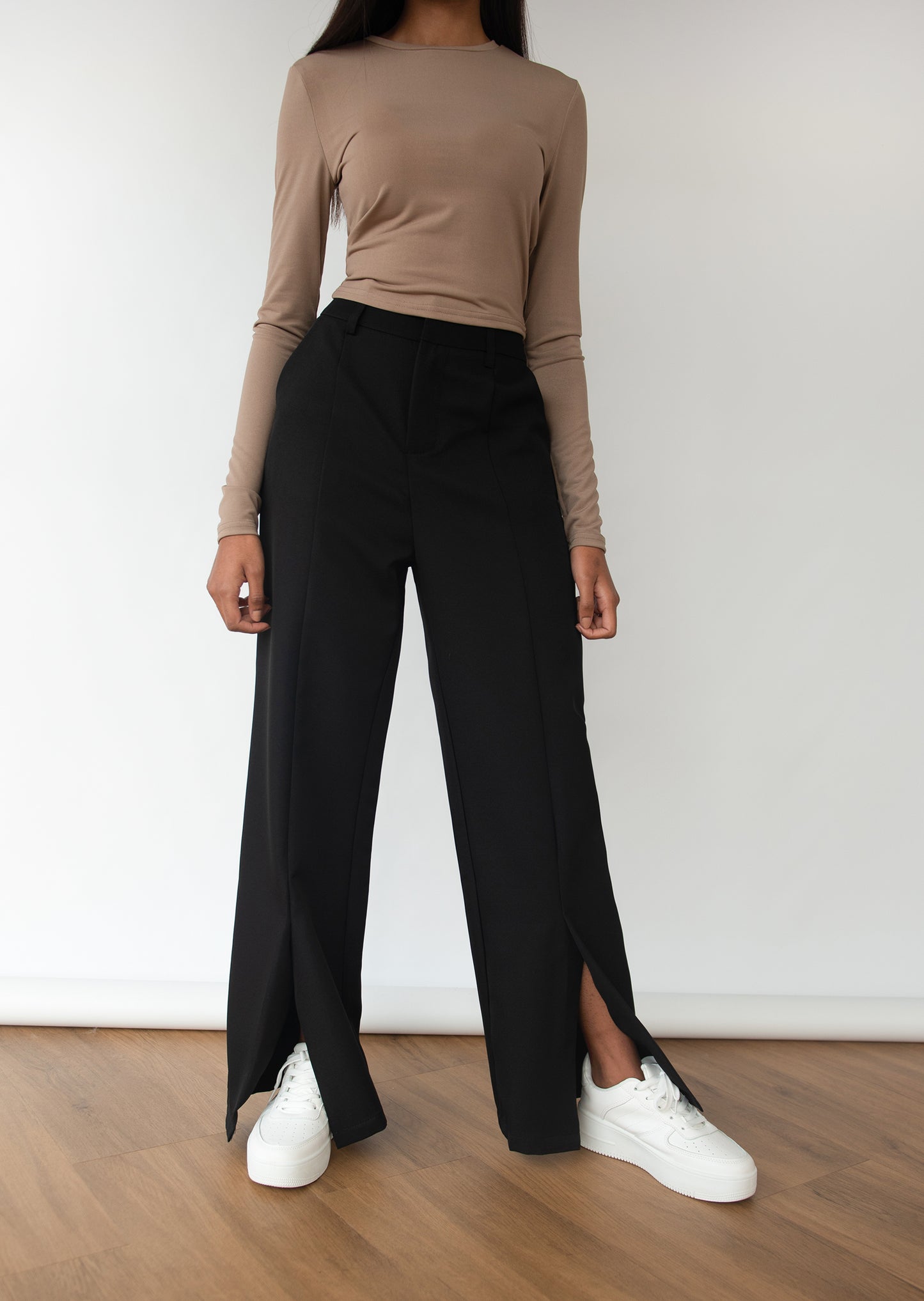 Split front trouser in black