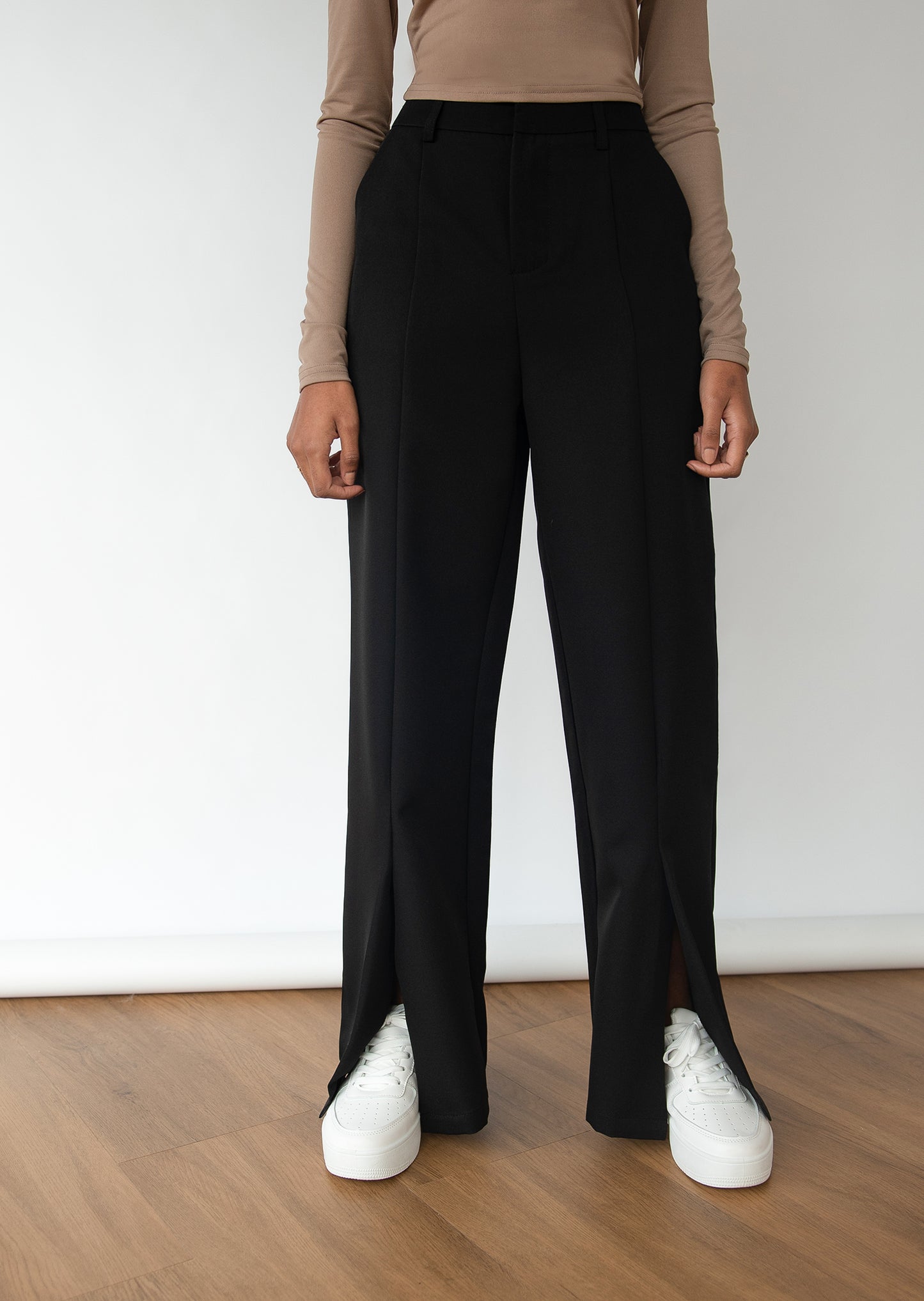 Split front trouser in black