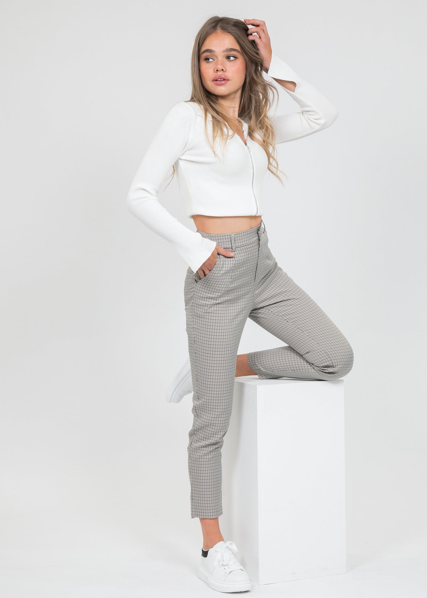 Pantalon  à carreaux beige