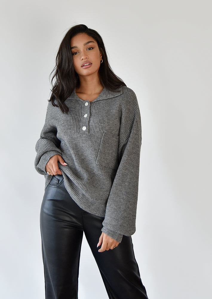 Pull-over maille col polo gris