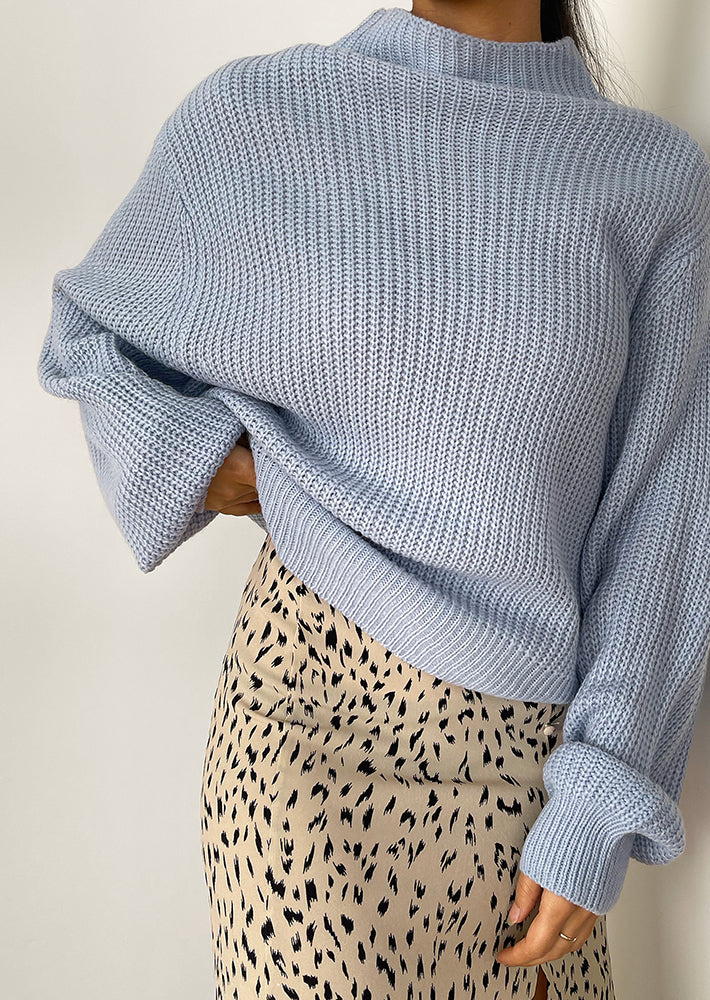 Oversize high neck jumper in blue