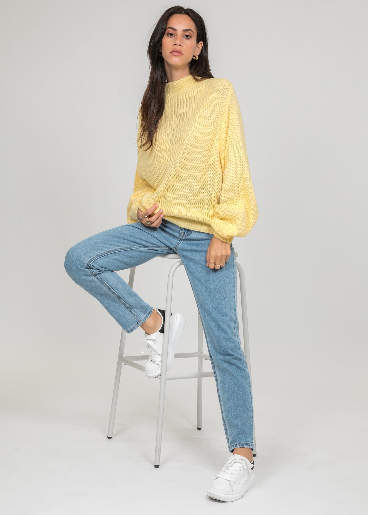 Oversize high neck jumper in yellow