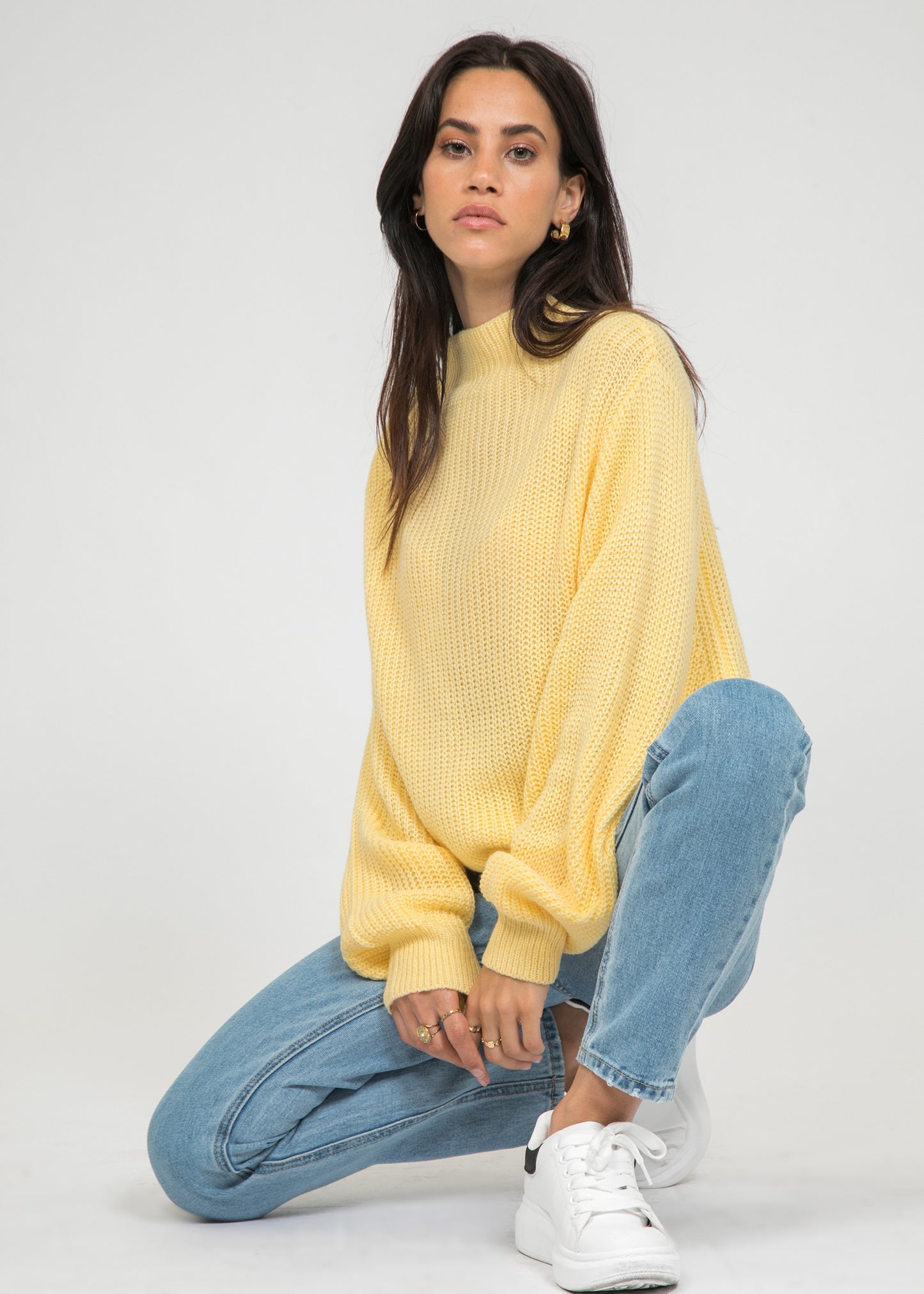 Oversize high neck jumper in yellow