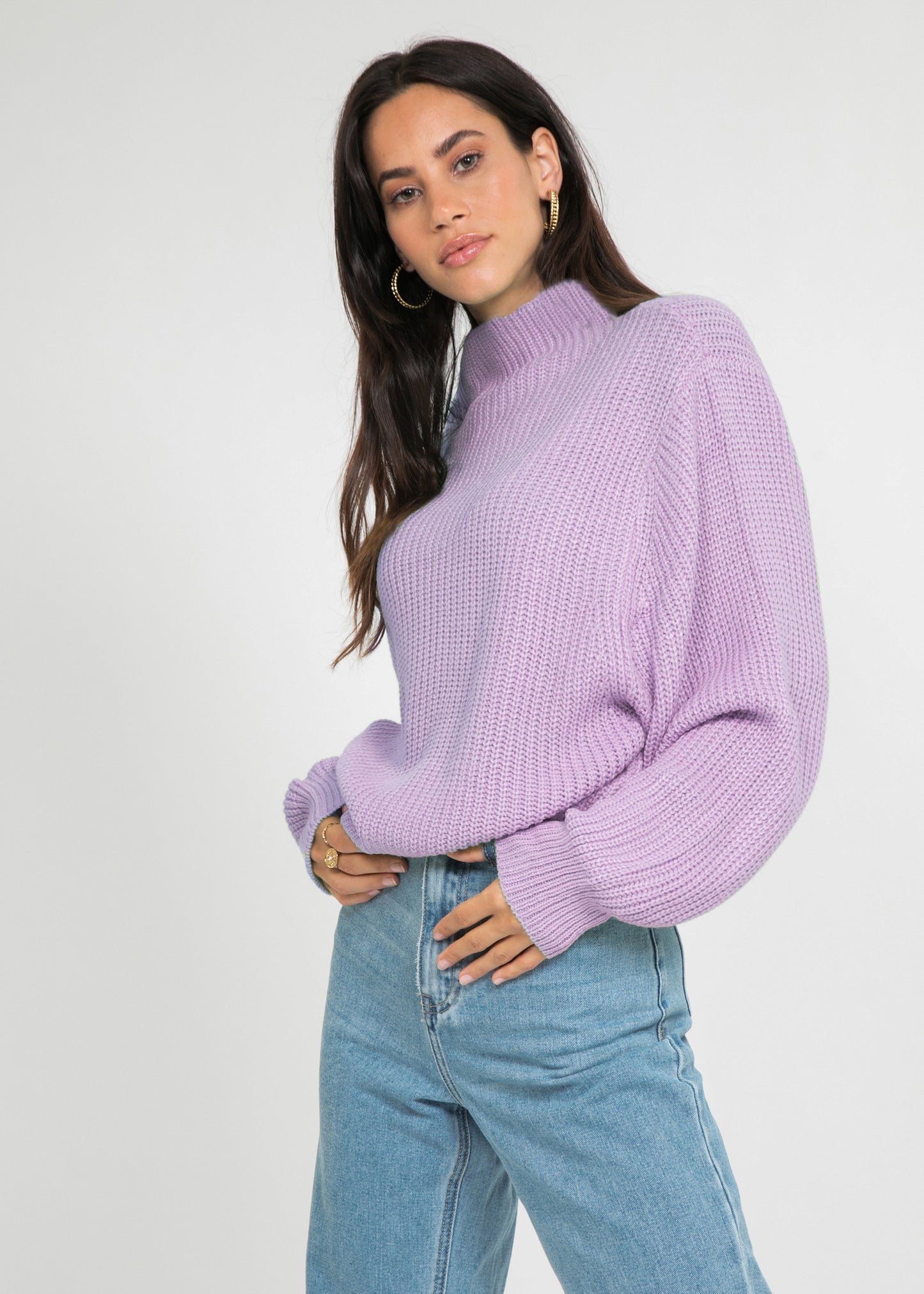 Oversize high neck jumper in lilac