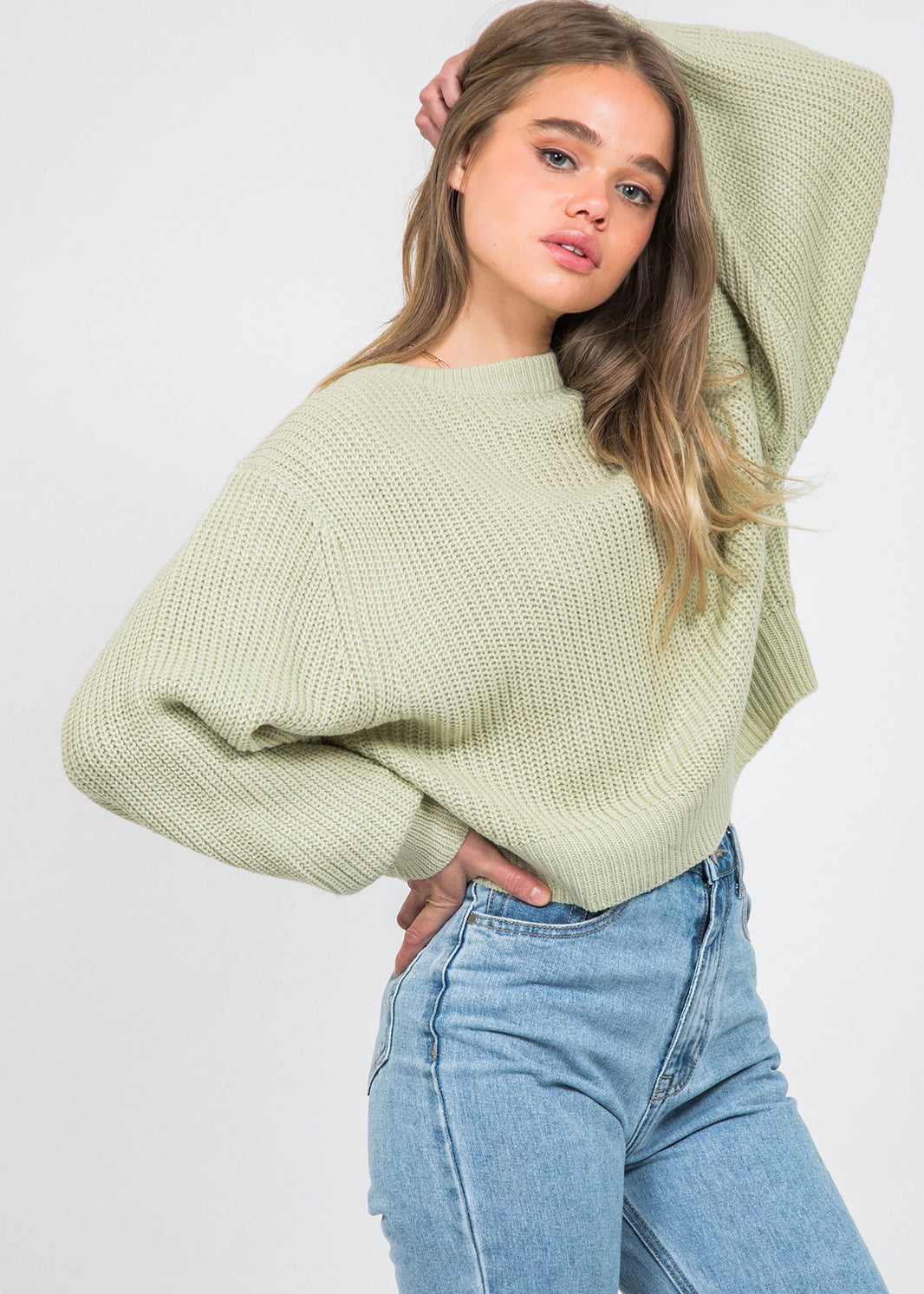 Oversize round neck jumper in green