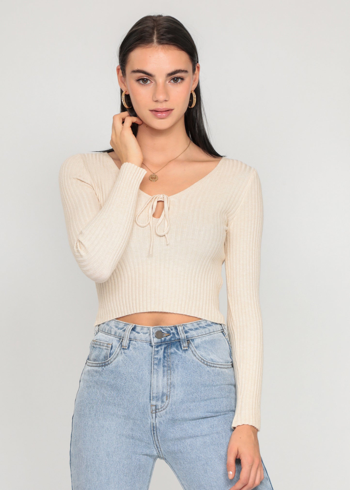 Jumper with cut out detail in beige