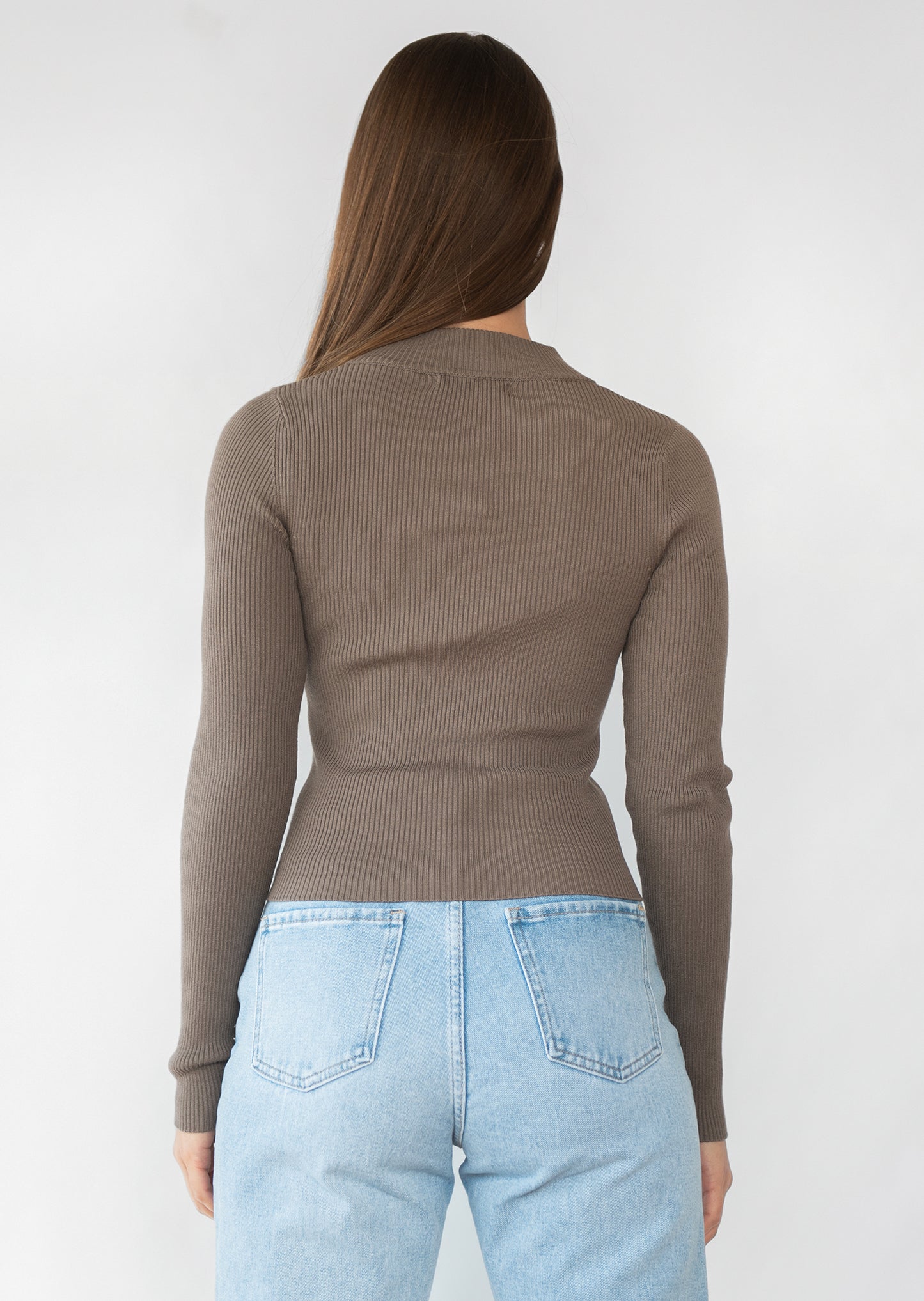 Ribbed half zip jumper in taupe